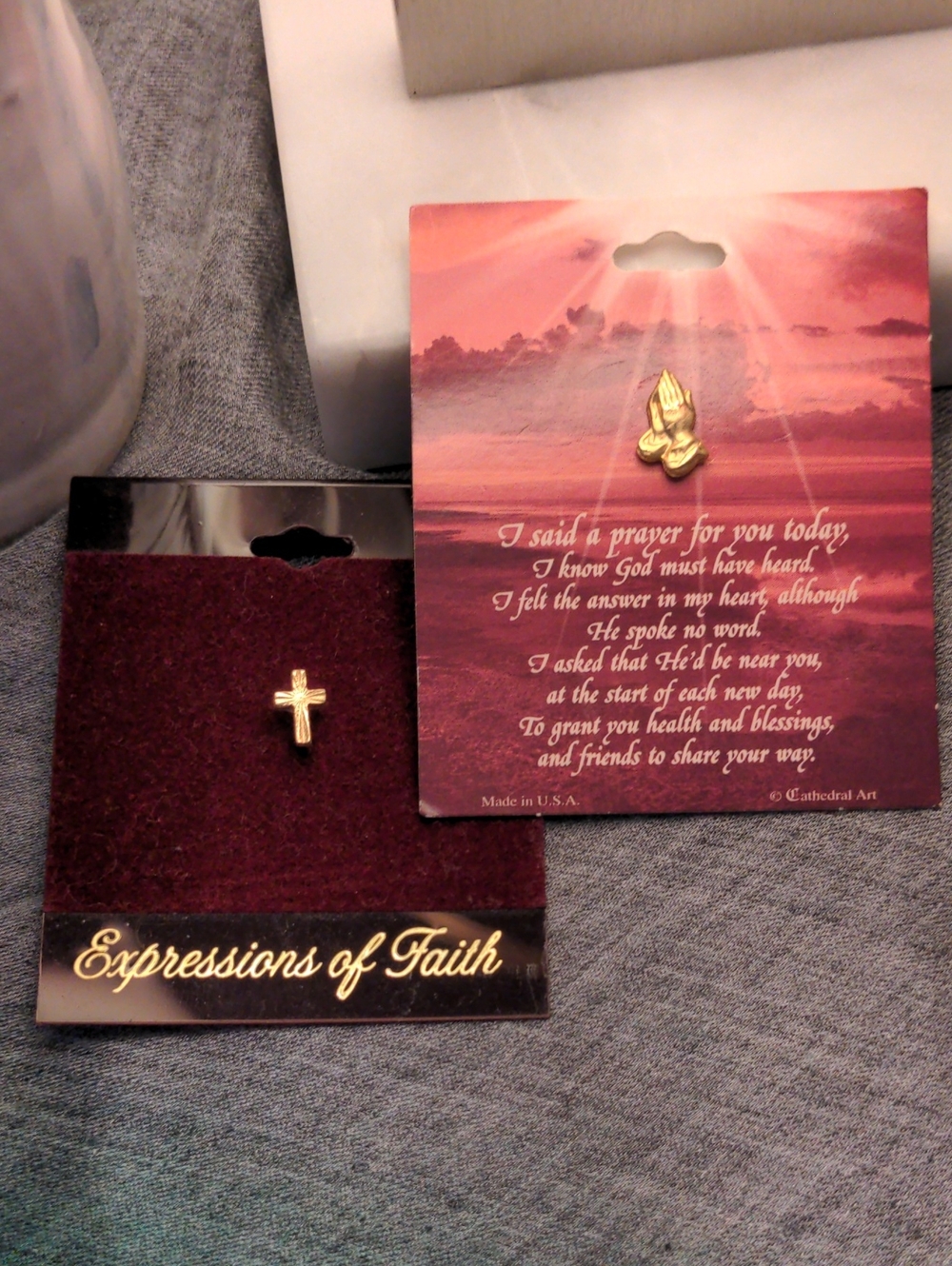 Golden Cross and Praying Hands Faith Pin Set